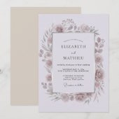 マーブルの花とローレルのロマンティックな結婚式 招待状 (正面/裏面)