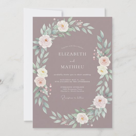 マーブルの花のアーチの結婚式 招待状 (正面)