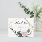 マーブルの花のゴールドフレーム ブライダルシャワーのお礼 ポストカード (スタンド正面)