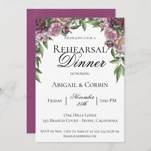 マーブルの花の彩りのリハーサルディナー招待状 招待状 (正面/裏面)