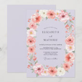 マーブルの花の楕円形リースの結婚式 招待状 (正面/裏面)