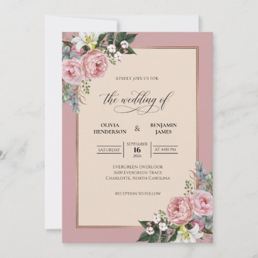 マーブルの花束の結婚式 招待状 (正面)