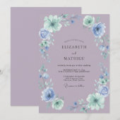 マーブルの菫色の芍薬の結婚式 招待状 (正面/裏面)