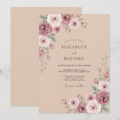 マーブルの薔薇の花咲くウェディング 招待状 (正面/裏面)