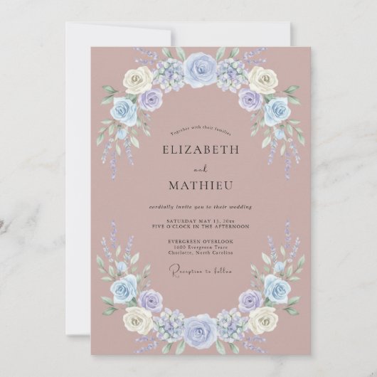 マーブルの藤色のフジの結婚式 招待状 (正面)