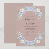 マーブルの藤色のフジの結婚式 招待状 (正面/裏面)