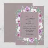 マーブルの蘭のリースの結婚式 招待状 (正面/裏面)