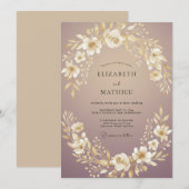 マーブルの金色の花の結婚式 招待状 (正面/裏面)