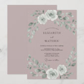 マーブルの銀バラ ロマンティックな結婚式 招待状 (正面/裏面)