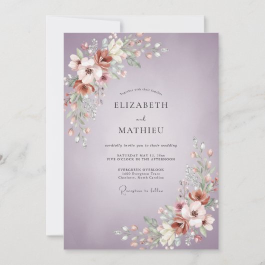 マーブルの銅色の芍薬の結婚式 招待状 (正面)