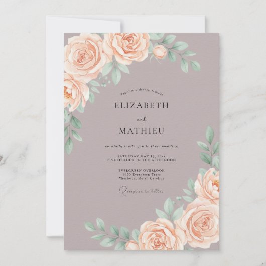 マーブルの静かなピーチブロッサムの結婚式 招待状 (正面)