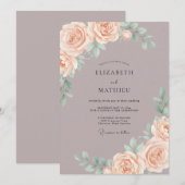 マーブルの静かなピーチブロッサムの結婚式 招待状 (正面/裏面)