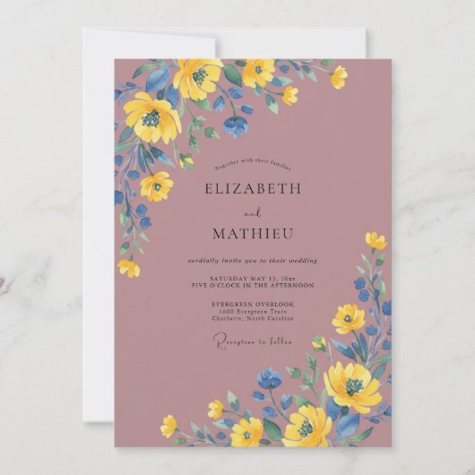 マーブルの黄色いポピー ウェディング 招待状 (正面)