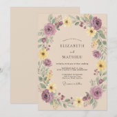 マーブルの黄色いリースの結婚式 招待状 (正面/裏面)