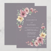 マーブルの黄色い花びらの結婚式 招待状 (正面/裏面)
