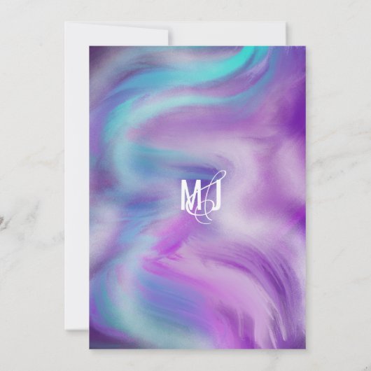 マーブルはっきりしたミントパープルブルータイポグラフィ結婚ズ 招待状 (裏面)