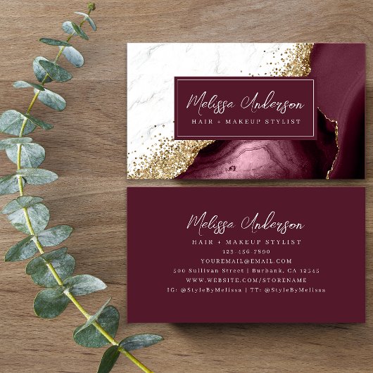 マーブルアガテブルゴーニュ金ゴールドグリッターリュックス 名刺