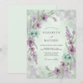 マーブルアクアの野生の花の結婚式 招待状 (正面/裏面)