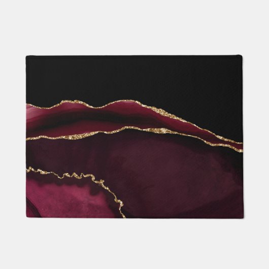 マーブルアゲートシックブラックパープル金ゴールドグリッター ドアマット (正面)