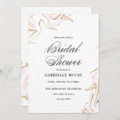 マーブルアゲートブライダルシャワー |ピンクと金ゴールド 招待状 (正面/裏面)
