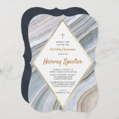 マーブルアゲート金ゴールドファーストホリーコミュニオン招待状 招待状 (正面/裏面)