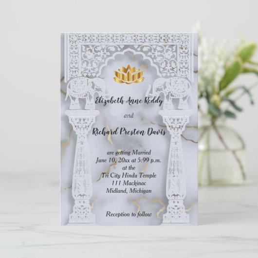 マーブルインディアンヒンドゥー結婚式招待状 招待状 (スタンド正面)