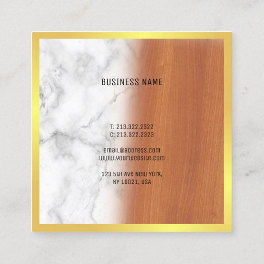 マーブルウッドブラック金ゴールドエレガントラグジュアリーテンプレート スクエア名刺 (裏面)