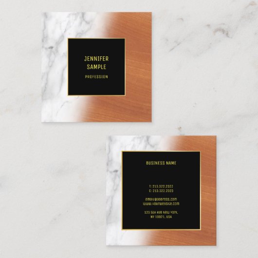 マーブルウッドブラック金ゴールドエレガントラグジュアリープレーンクール スクエア名刺 (正面/裏面)