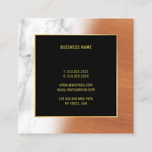 マーブルウッドブラック金ゴールドエレガントラグジュアリープレーンクール スクエア名刺 (裏面)