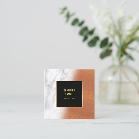 マーブルウッドブラック金ゴールドエレガントラグジュアリープレーンクール スクエア名刺 (スタンド正面)