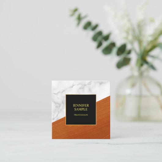 マーブルウッドブラック金ゴールドテンプレートラグジュアリー スクエア名刺 (スタンド正面)