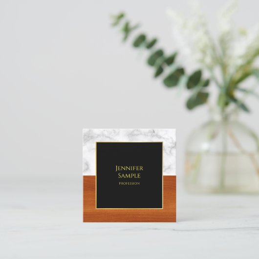 マーブルウッドブラック金ゴールドラグジュアリーテンプレート スクエア名刺 (スタンド正面)