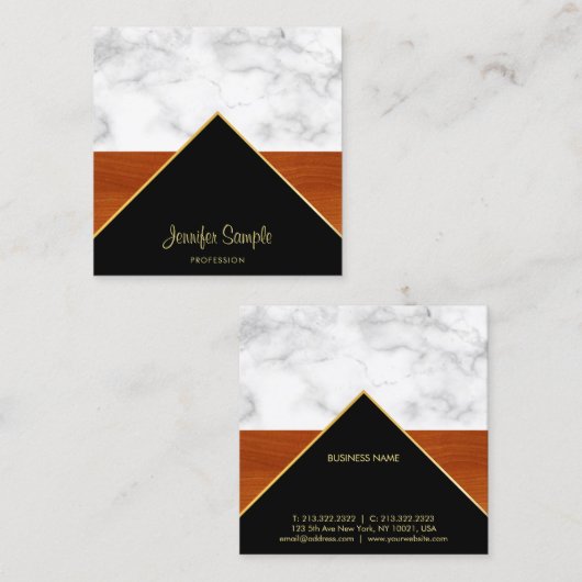 マーブルウッド金ゴールドラグジュアリーエレガントプロフェッショナルシック スクエア名刺 (正面/裏面)