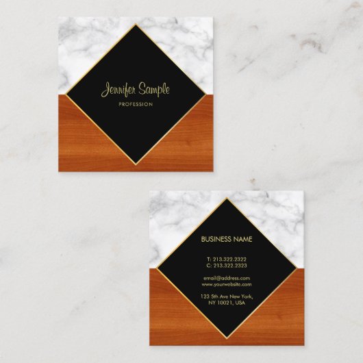 マーブルウッド金ゴールドラグジュアリーモダンプエレガントラン スクエア名刺 (正面/裏面)
