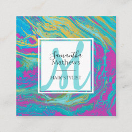 マーブルエレガントアカラフルゲート美容師 スクエア名刺