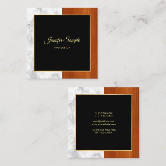 マーブルエレガントウッド金ゴールドラグジュアリーモダンプレーン スクエア名刺 (正面/裏面)