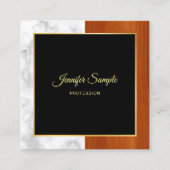 マーブルエレガントウッド金ゴールドラグジュアリーモダンプレーン スクエア名刺 (正面)