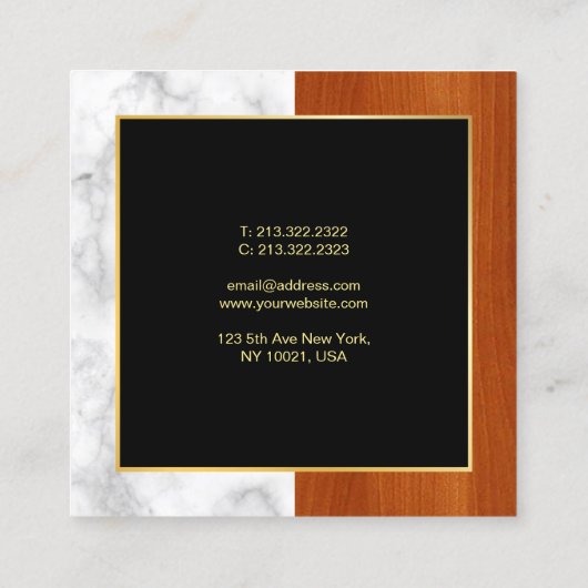 マーブルエレガントウッド金ゴールドラグジュアリーモダンプレーン スクエア名刺 (裏面)