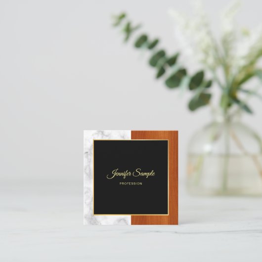 マーブルエレガントウッド金ゴールドラグジュアリーモダンプレーン スクエア名刺 (スタンド正面)
