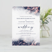 マーブルエレガントネイビーブルーバラ金ゴールド結婚ズ 招待状 (スタンド正面)