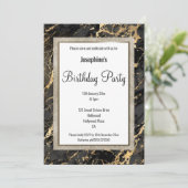 マーブルエレガントブラック金ゴールドデザイン誕生日 招待状 (スタンド正面)