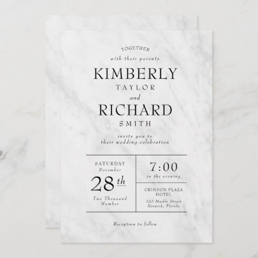 マーブルエレガントモダントレンディー結婚式招待状 招待状 (正面/裏面)