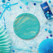 マーブルエレガントラグジュアリー金ゴールドブルーデザイン ペーパープレート (パーティー)