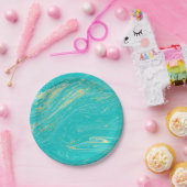 マーブルエレガントラグジュアリー金ゴールドブルーデザイン ペーパープレート (パーティー)