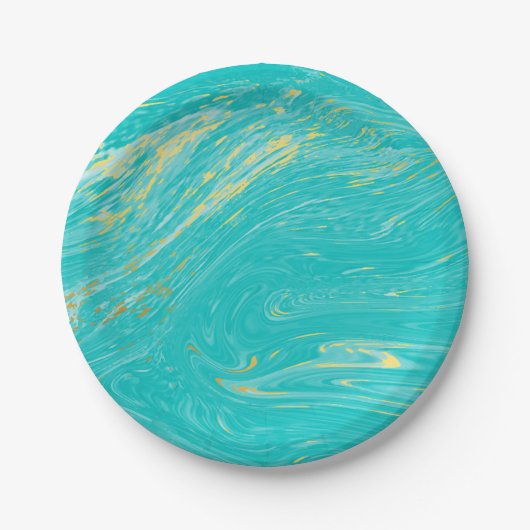 マーブルエレガントラグジュアリー金ゴールドブルーデザイン ペーパープレート (正面)