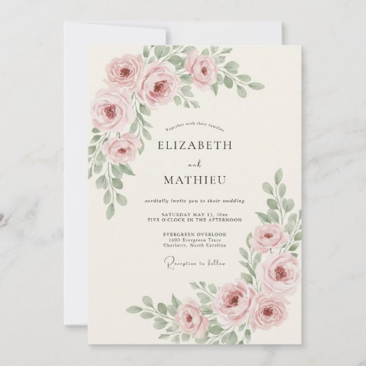 マーブルオリーブの芍薬の結婚式 招待状 (正面)