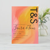 マーブルオレンジピンクタイポグラフィ結婚抽象芸術 招待状 (スタンド正面)
