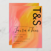マーブルオレンジピンクタイポグラフィ結婚抽象芸術 招待状 (正面/裏面)