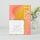 マーブルオレンジピンク金ゴールド結婚タイポグラフィ 招待状 (スタンド正面)