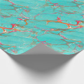 マーブルカラフルフェイクターコイズブルークラフトギフト ラッピングペーパー (角)